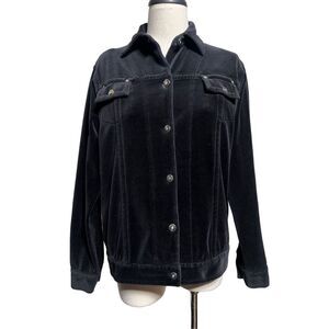 John A Black Velvet Jacket with Rhinestone Buttons Size M